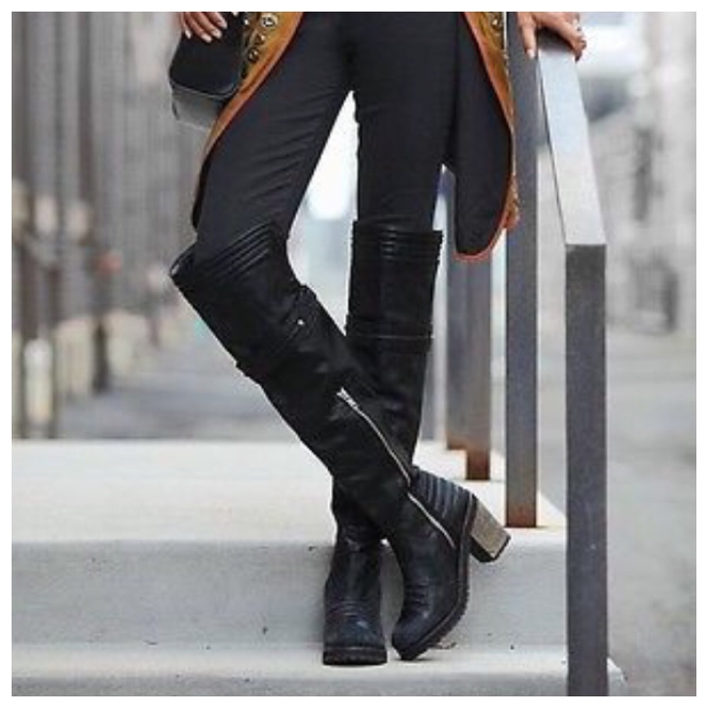 Free People Black Over-the-Knee Leather Boots